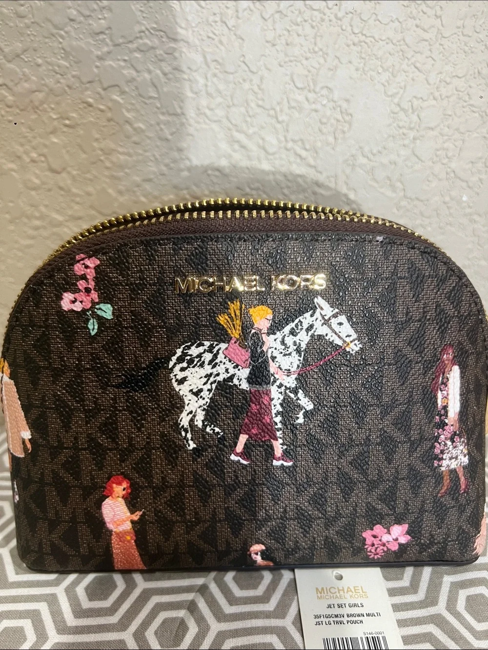 Michael Kors Jet set multi Brown JST LG travel Signature Pouch